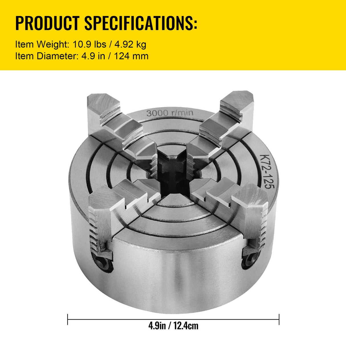 Happybuy K72-125 Lathe Chuck 5 Inch 4-Jaw - Independent Reversible Jaw for Metal Lathe Turning Machine, Lathe Accessories Happybuy