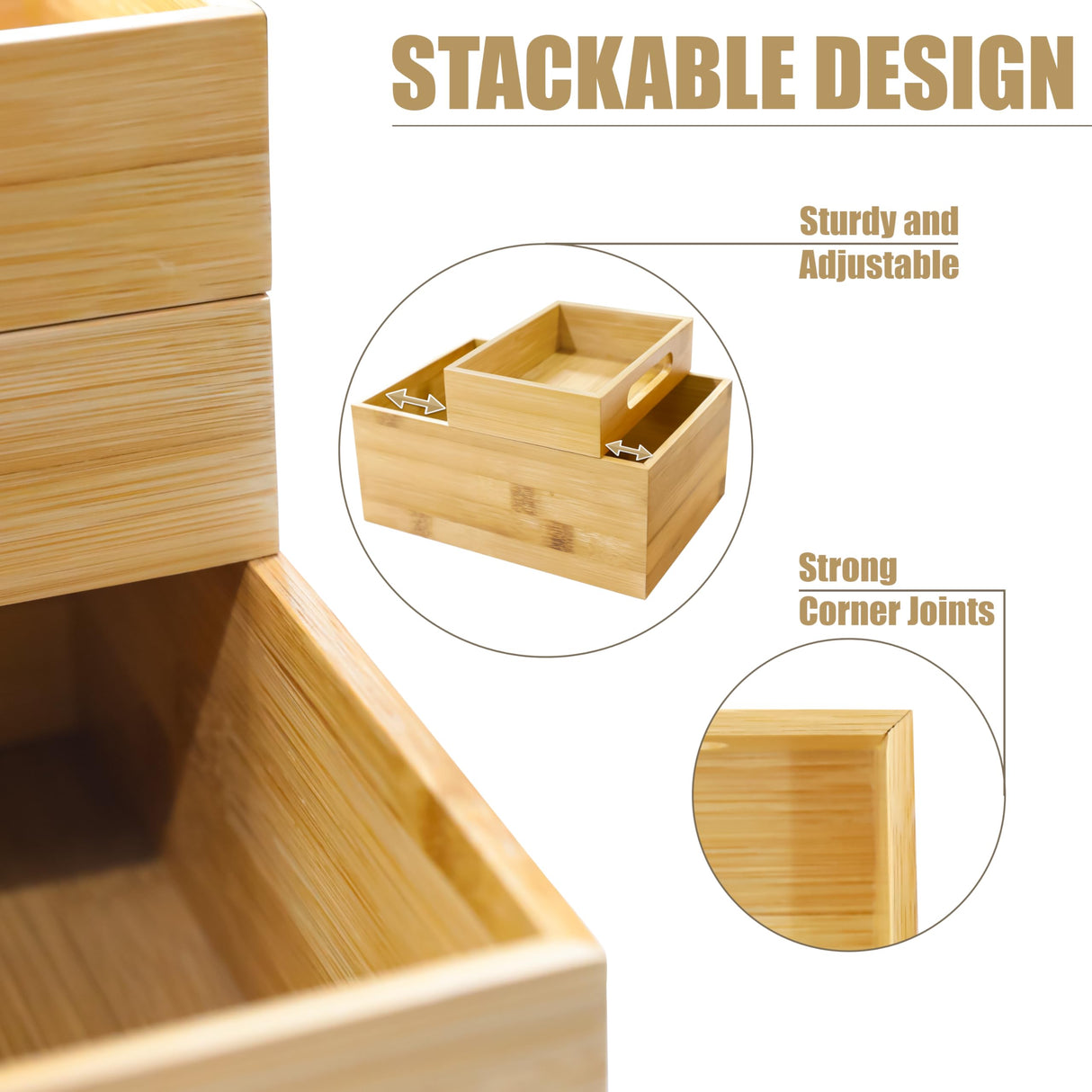 HOMESTEAD 3-Piece Stackable Bamboo Storage Box, Office Desk Organizer, Wooden Boxes for Makeup Drawer Organizer Bathroom, Office Supplies, Kitchen Utensils, Bamboo Storage Containers, Jewelry Tray HOMESTEAD
