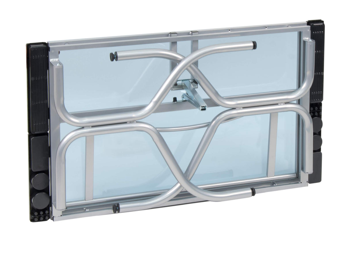 Studio Designs Folding Modern Glass Top Adjustable Drafting Table Craft Table Drawing Desk Hobby Table Writing Desk Studio Desk, 35.25" W x 23.75" D, Silver / Blue Glass SD STUDIO DESIGNS