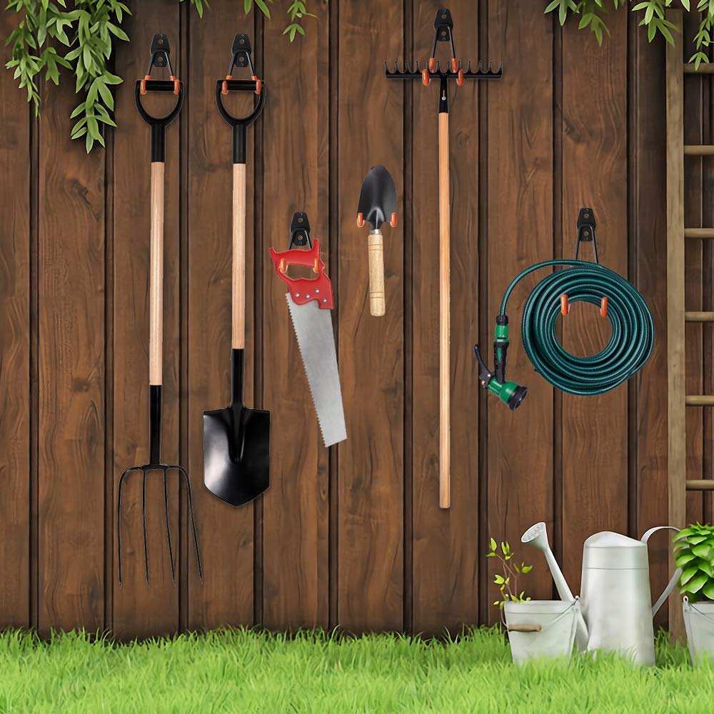 Garage Hooks, 12 Pack Wall Storage Hanger with 2 Extension Cord Straps, Heavy Duty Tool Holder for Utilities Organization, Wall Mount Rack for Garden Lawn Tools, Ladders, Bike, Ski (Orange) SMARTOLOGY
