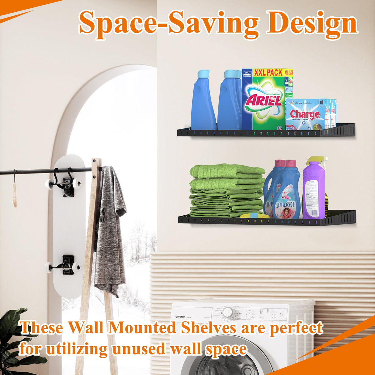 PEKGRIL 2 Pack Garage Wall Shelf, 1X2 Ft Heavy Duty Garage Shelving, Wall Mounted Storage Shelves for Laundry Room, Closet, Holds Up to 150 Lbs PEKGRIL