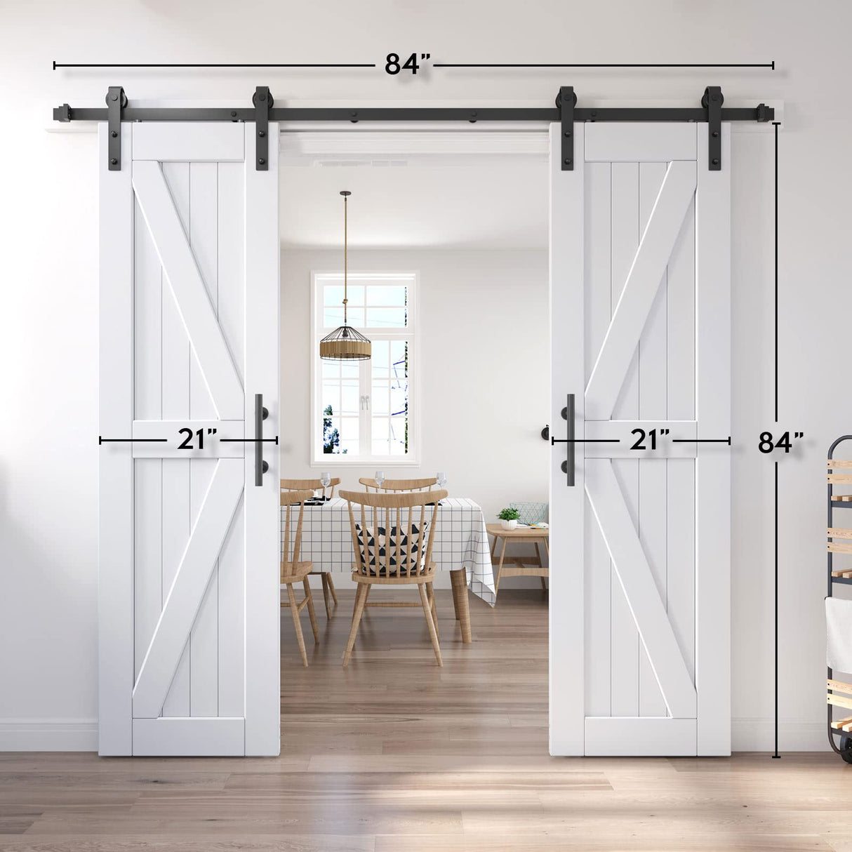 EaseLife 42in x 84in (Double 21in×84in Door) Barn Door with 7FT Sliding Door Hardware & Handle Included,DIY Assemblely,Easy Install,Water-Proof,Apply to Interior Exterior Rooms,K-Frame,White EaseLife