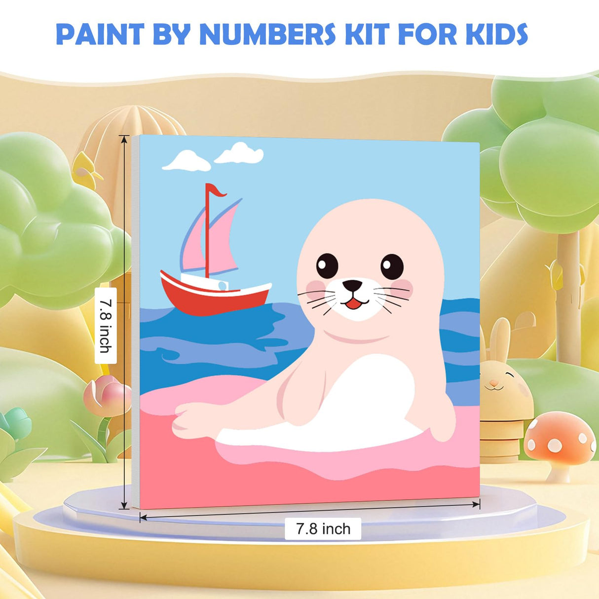 QENSPE Framed 4 Pack Paint by Numbers Kit for Kids,Cute Sea Animals Kids Paint by Number Ages 8-12,Crab and Fish DIY Acrylic Oil Painting Arts on Canvas for Children Beginner,Home Wall Decor (8x8inch) QENSPE