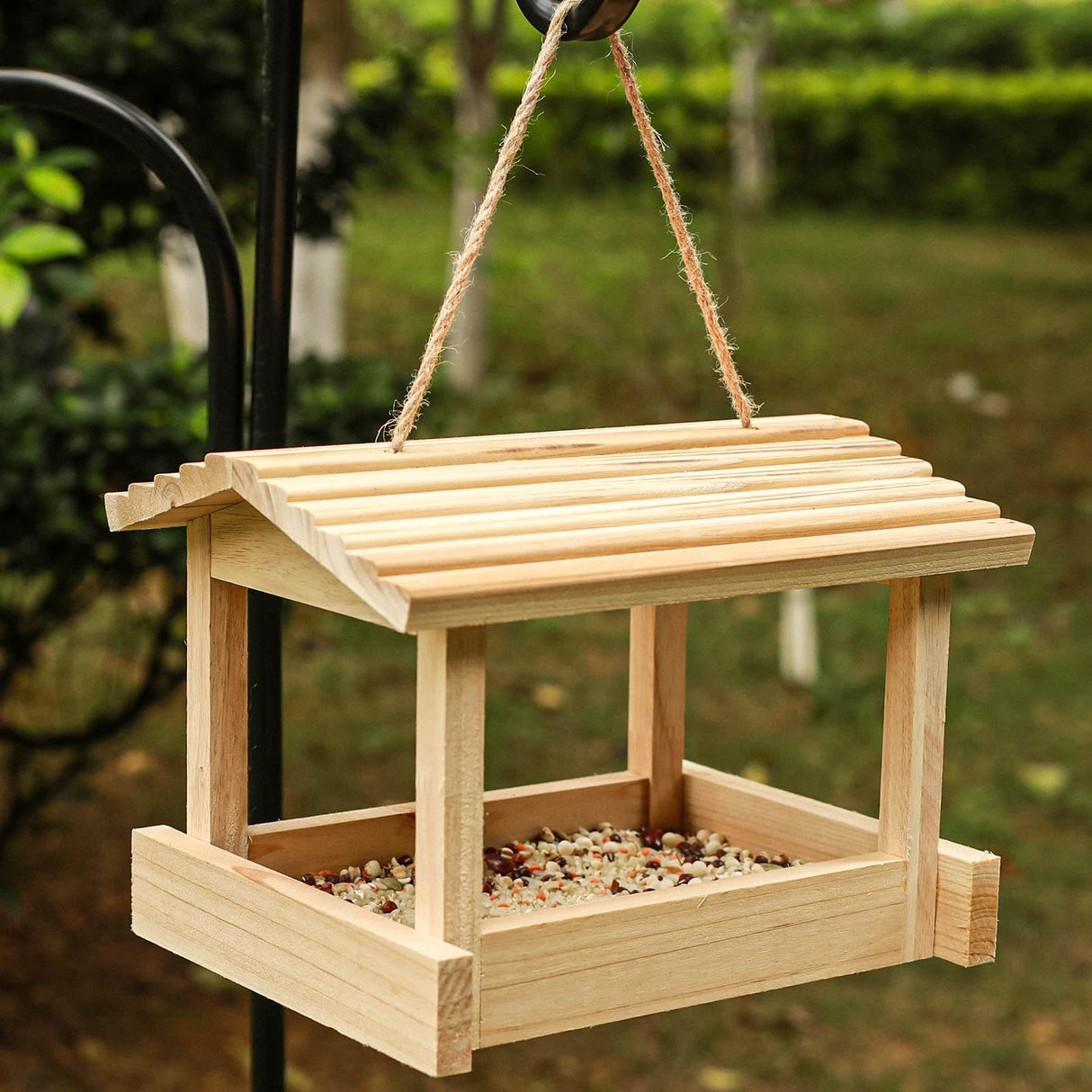 STARSWR Bird Feeders for Outside Hanging, Wild Bird Feeder House for Cardinals Finches Wooden Bluebird Feeder Mealworm Feeder Outdoor Wood Platform Bird House Feeder STARSWR