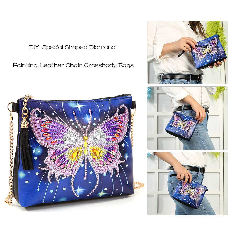 Diamond Painting Kits for Adult Cross-Body Handbag with Chain 5D DIY Rhinestone Diamond Arts Bags Craft Makeup Shoulder Bag Zipper for Mother Girls Gift (Star Butterfly) Ross Beauty