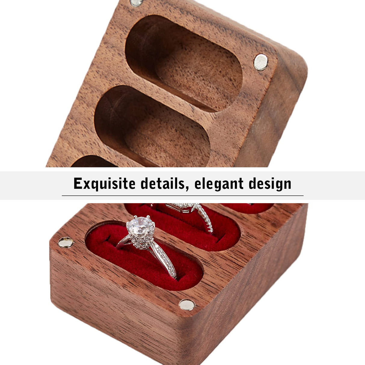 Ring Box Personalized for Wedding Ceremony Engagement Valentine's Day Birthday Customized Ring Bearer Box Walnut Wooden Ring Box Engrave Your Text Roycraft