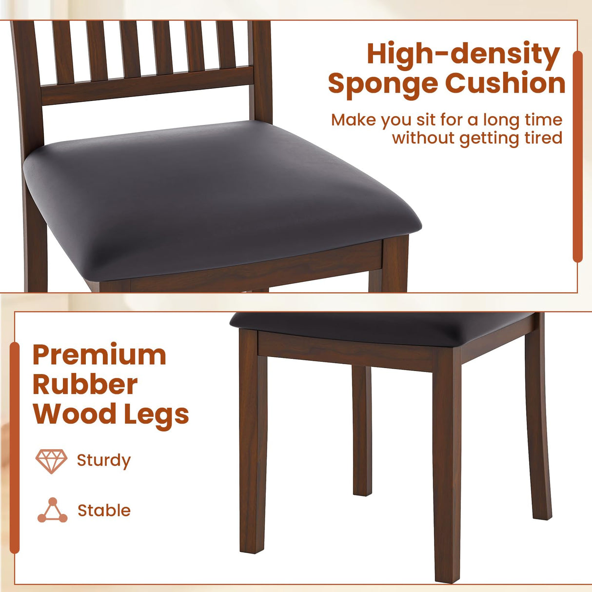 Giantex Wooden Dining Chairs Set of 2, Upholstered Kitchen Chairs w/Slat Back, Wear-Resistant PVC Leather, Rubber Wood Legs, Farmhouse Dining Side Chairs for Dining Room, Living Room, Espresso Giantex