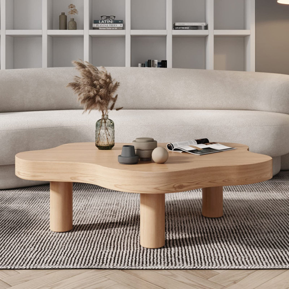 Cloud Shape Irregular Wood Coffee Table, Indoor Round Corner Thicken End Table, Cute Cartoon Accent Coffee Cocktail Center Table for Living Room Furniture(27.5" Lx18 Wx16 H, Natural) Topjia