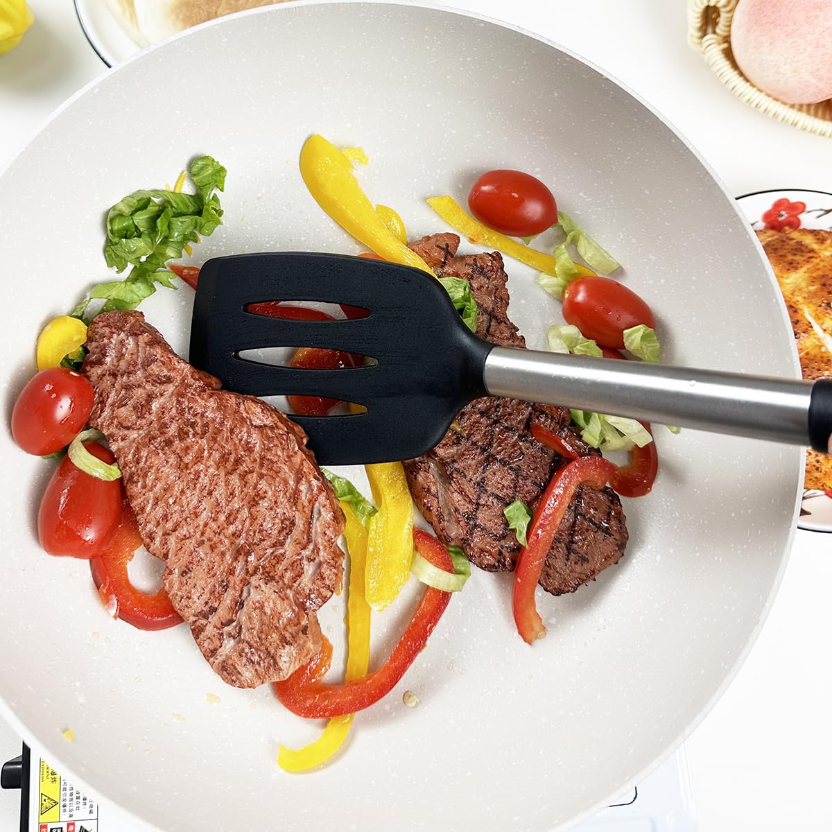 KLAQQED 3Pcs Spatula Silicone Spatula Turner Set Fish Spatulas Silicone Heat Resistant Spatulas for Nonstick Cookware Rubber Wok Spatula, Long Large Spatula Silicone Cooking Use Kitchen Utensils Set KLAQQED