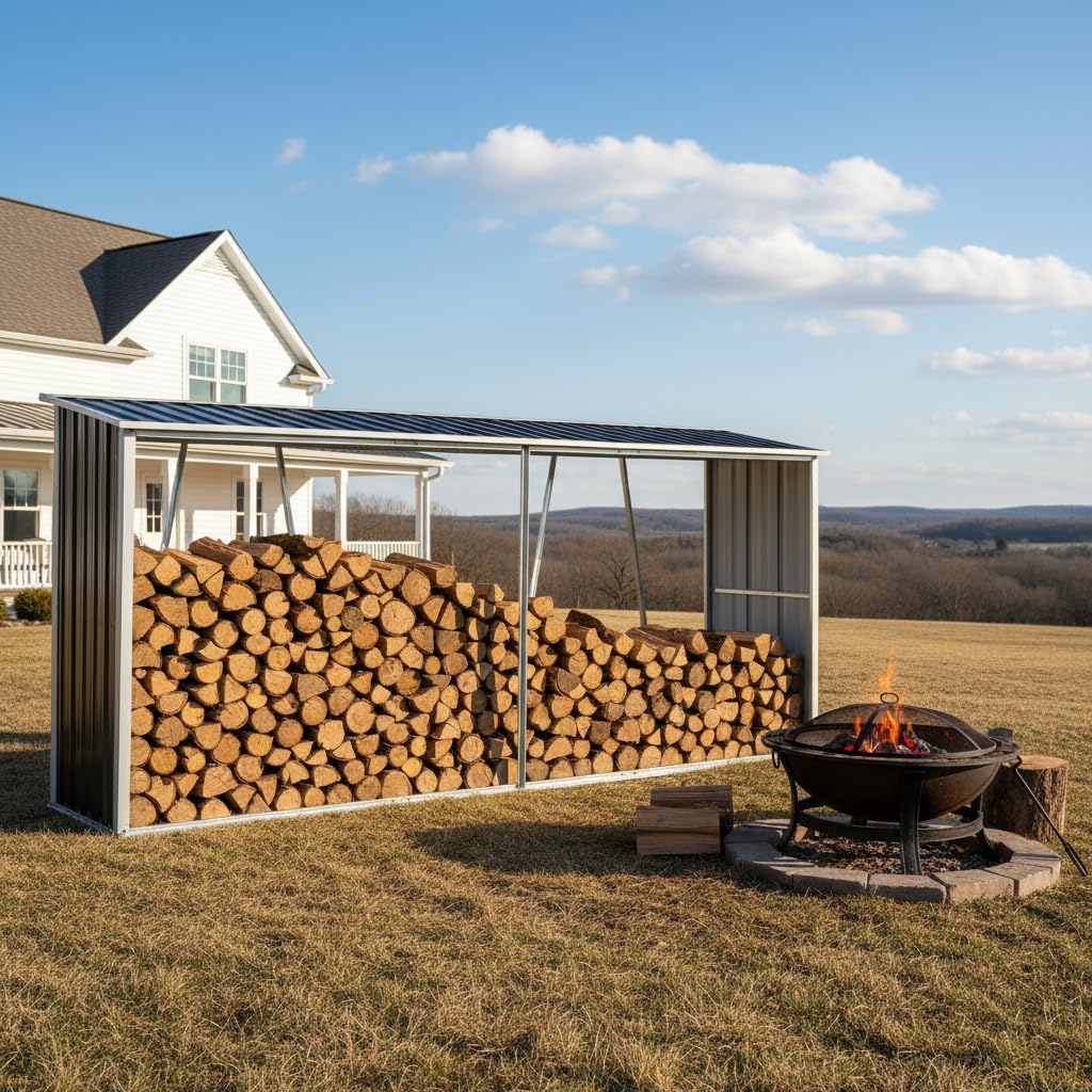 LANTRO JS Outdoor Firewood Racks 129.9", Firewood Storage Shed, Wood Sheds, Firewood Shelter, Log Holder with Roof LANTRO JS