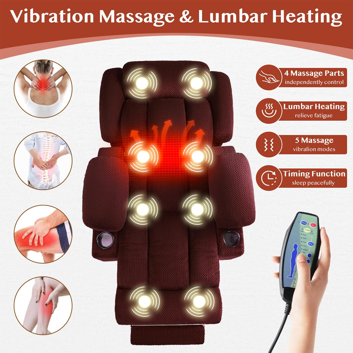 Neioml Triple Motor Large-Wide Lift Chair, Infinite Position, 180° Lay Flat, Power Lift Chairs Recliners for Elderly Big and Tall, Massage & Heat, Extended Footrest, Soft Plush Flannel (Red) Neioml