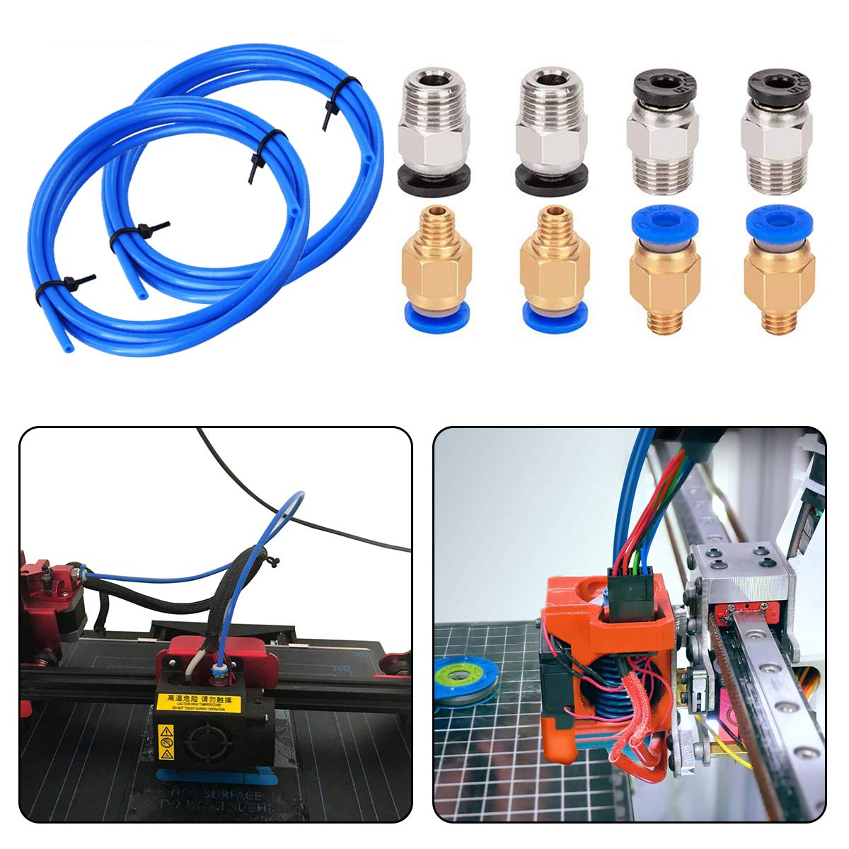 Aokin 2 Pcs PTFE Bowden Tubing (1.5m/Pcs Blue) for 1.75mm Filament with 4 Pcs PC4-M6 Fittings and 4 Pcs PC4-M10 Pneumatic Fittings for Creality Ender 3/3 Pro, Ender 5/5 Pro, CR-10/10S 3D Printer, etc Aokin