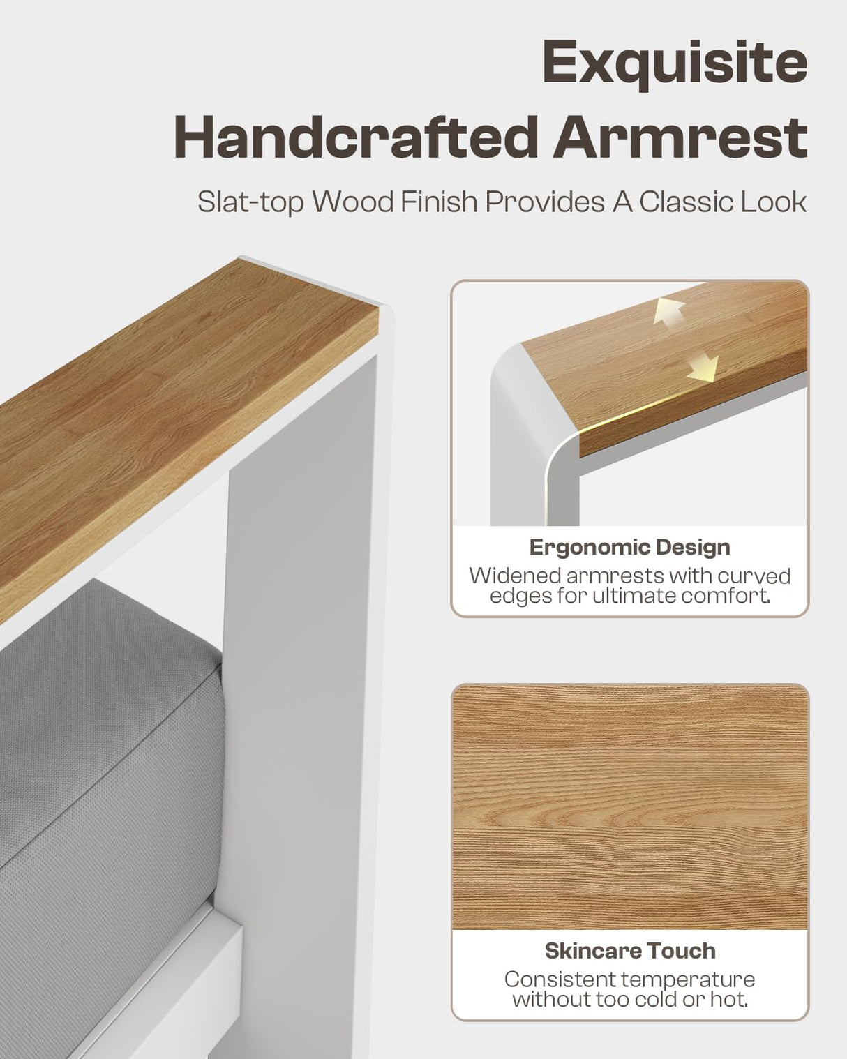 Oasbira Aluminum Outdoor Patio Furniture Set with Coffee Table, 5 Piece Patio Conversation Sets with Washable Thick Cushions, Patio Sectional Furniture Set for Porch, Balcony, Deck, White Oasbira