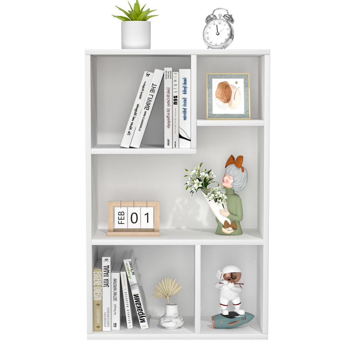 VECELO 5 Cube Modern Bookcases, 3 Tier Bookshelves, 31 Inch High Cubby Storage Organizer, Shelf Hight Up to 12.8 Inches Suit for Most Books, Vertical or Horizontal Use Available,Pearl White VECELO