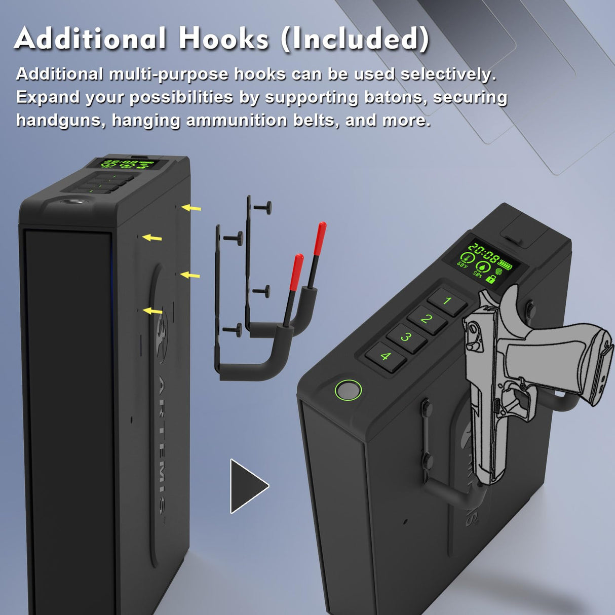 Biometric Slider Handgun Gun Safe for Home Nightstand,Cloakroom, Desk,Bed Side,Truck, Artemis Auto Sliding Door Hand Gun Safe for Pistol Unlock Fingerprint,Digital PIN,Key Access Artemis