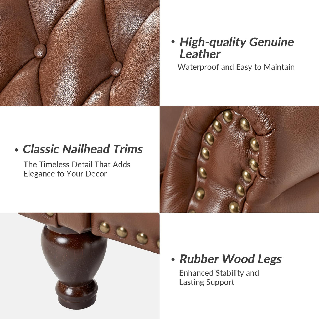 HULALA HOME Genuine Leather Recliner Chair Set of 2 w/Solid Wood Feet, Modern Adjustable Tufted Push Back Arm Chair w/Rivet Decoration, Home Theater Seating Reclining Sofa for Living Room, Brown HULALA HOME