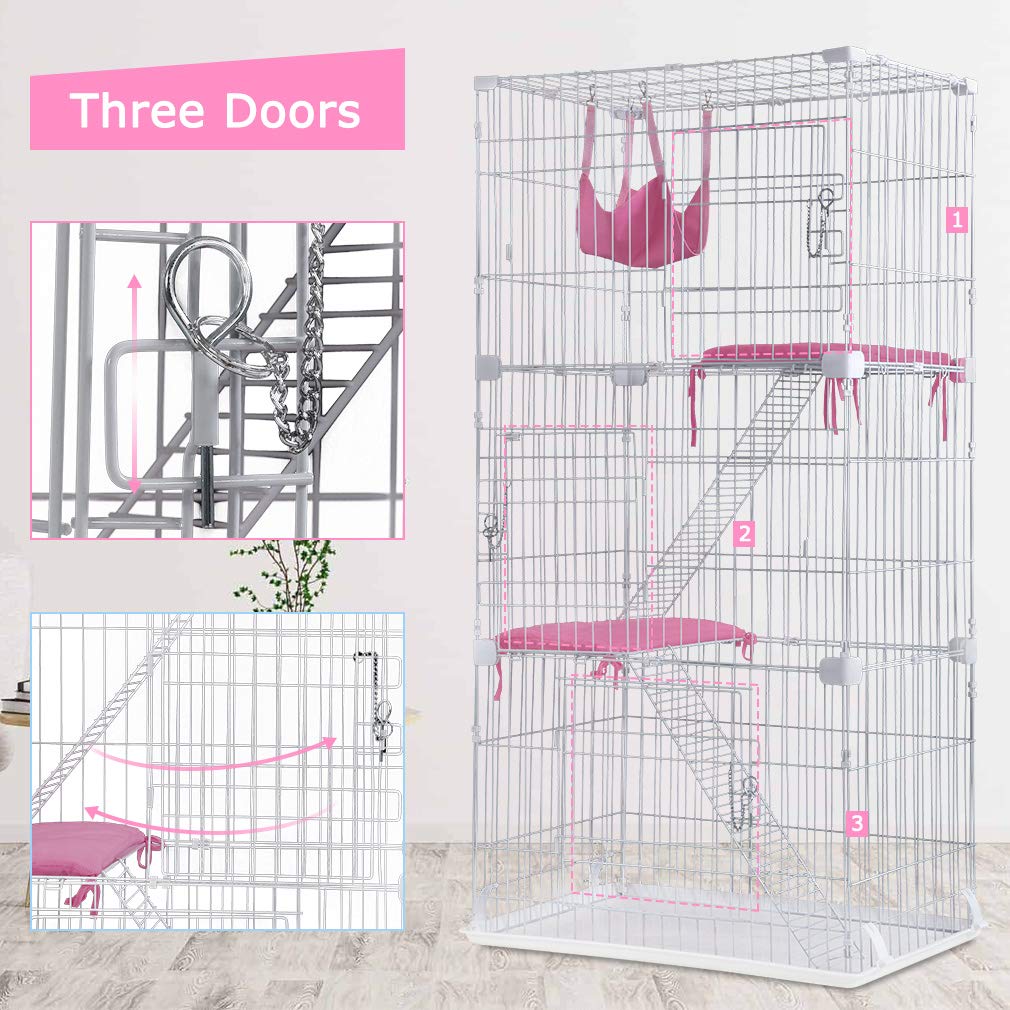Cat Cage Cat Crate Kennel Cat Playpen with Free Hammock Perching Shelves 3 Cat Bed 3 Front Doors 2 Ramp Ladders,67 inches BestPet