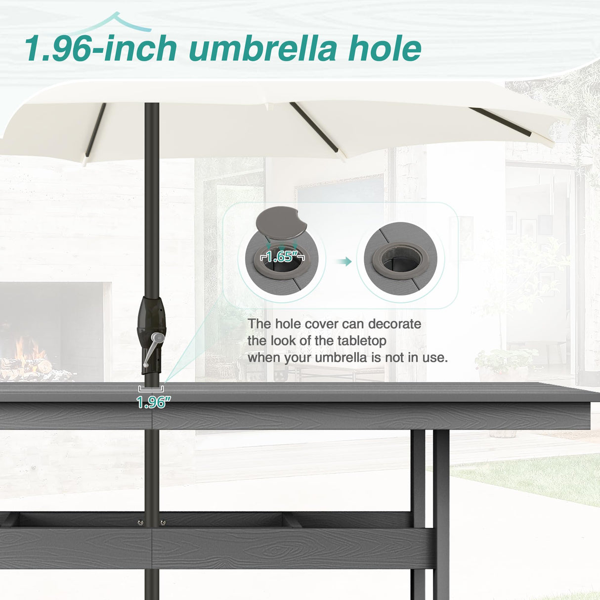 Homenjoy 9 Pieces Patio Table and Chairs Set, HDPS Weather Resistant Outdoor Patio Dining Set with Umbrell Hole, Rectangle Outdoor Dining Table with 8 Patio Chairs for Balcony Backyard Deck, Grey Homenjoy