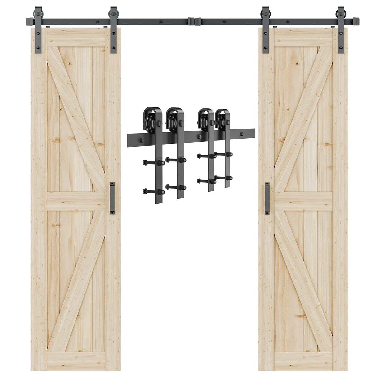 Signstek 10 FT Double Sliding Barn Door Hardware Track Kit, Wood Slab Use, for Garage, Kitchen, Bedroom, Fit 30'' Wide Door Panel-Smoothly and Quitely-Easy to Install (J Shape Hanger) Signstek