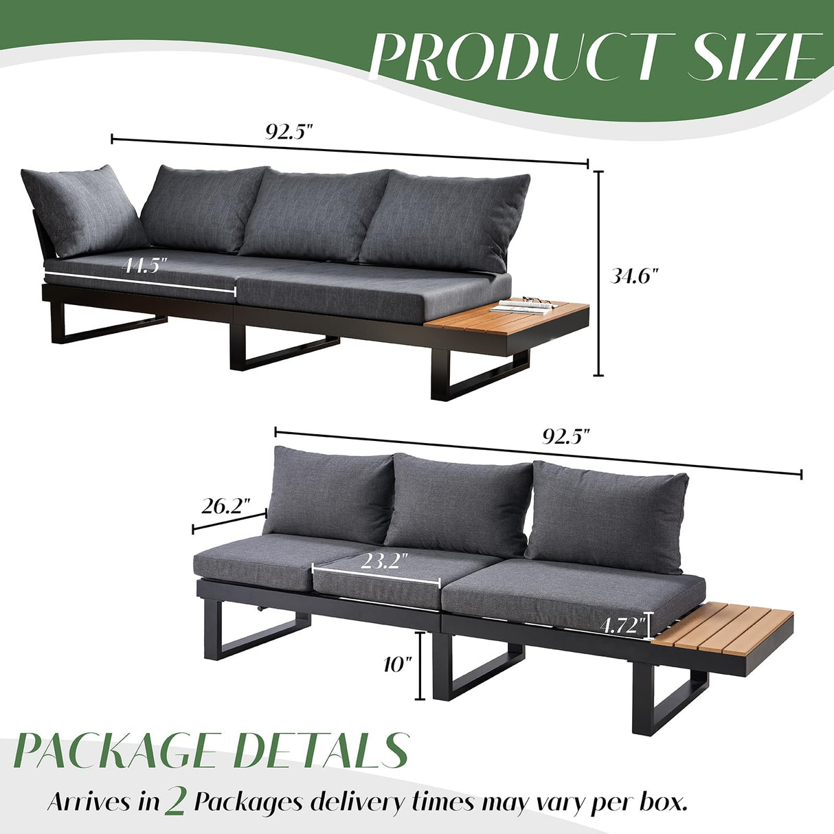 LUXOAK 6-Piece Patio Furniture Sets, Outdoor Aluminum Furniture Sofa, with Wood Side Table & Washable Cushions LUXOAK