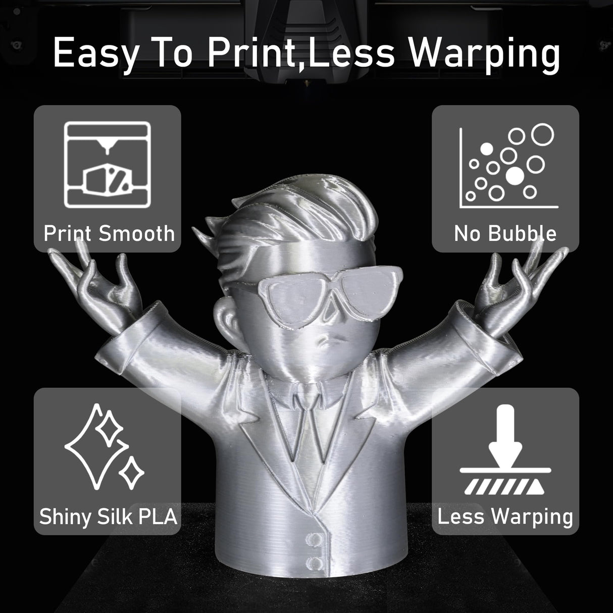 DO3D Silk Sliver PLA Satin Shiny 3D Printer Filament, 1.75mm Diameter 1kg Spool 2.2lbs for FDM 3D Printers DO3D