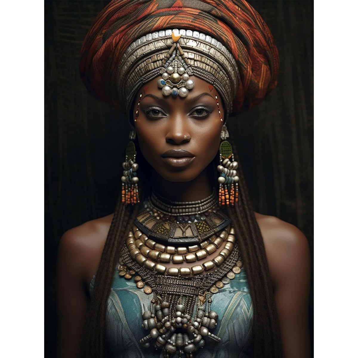 Diamond Painting Kit, 30x40cm African Woman with Jewelry Portrait, Cultural Art DIY Craft, Unique Home Wall Decor, Gift for Her Amz Camel