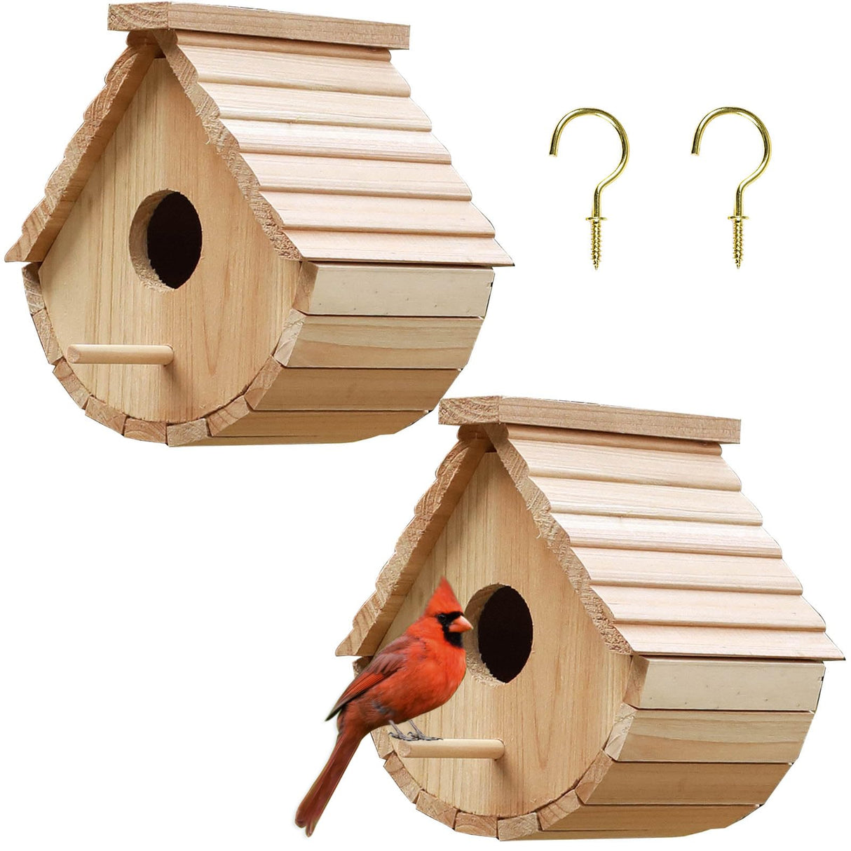 2 Pack Bird House Outside Wooden Bird House Set of 2, Hanging Birdhouses for Outdoor, Bluebird, Finch, Cardinals House (2Pcs) STARSWR