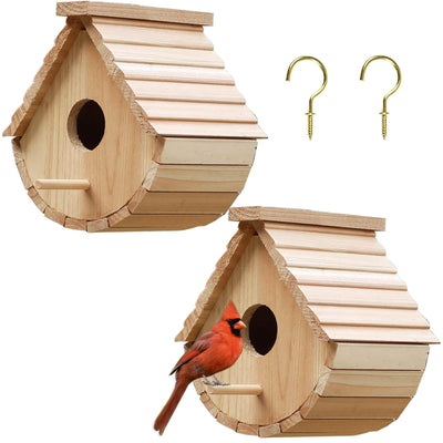 2 Pack Bird House Outside Wooden Bird House Set of 2, Hanging Birdhouses for Outdoor, Bluebird, Finch, Cardinals House (2Pcs)