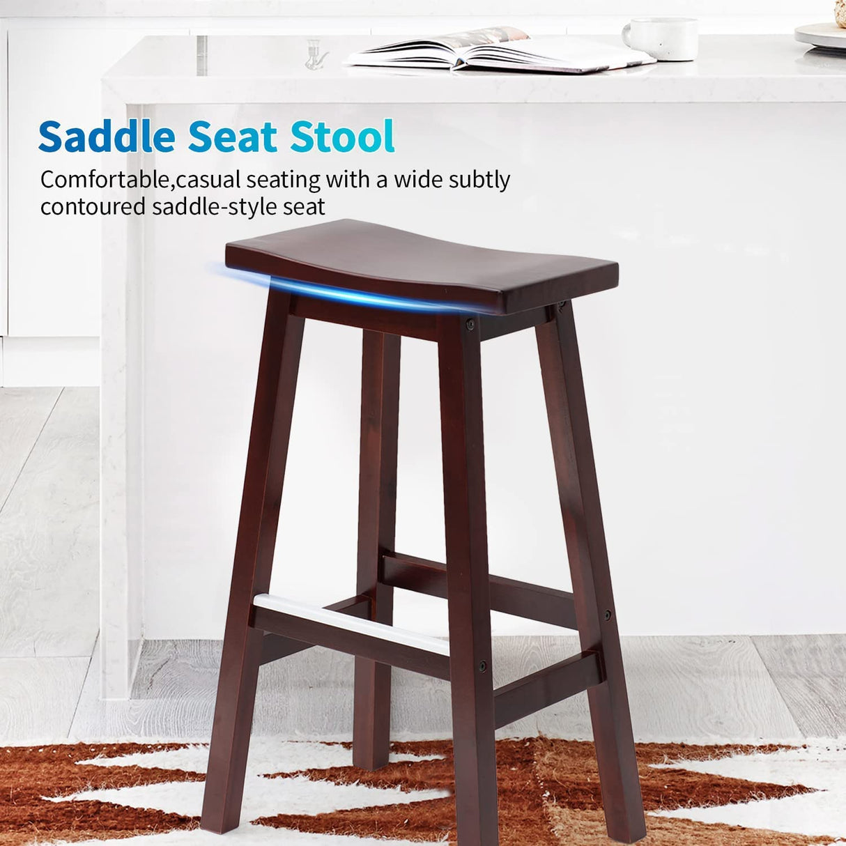 Capacmkseh Solid Wood Saddle-Seat Kitchen Counter Barstools Set of 2, 30-Inch Height, Counter Height Bar Stools Wooden Stool Saddle Chair Tall Stool Capacmkseh
