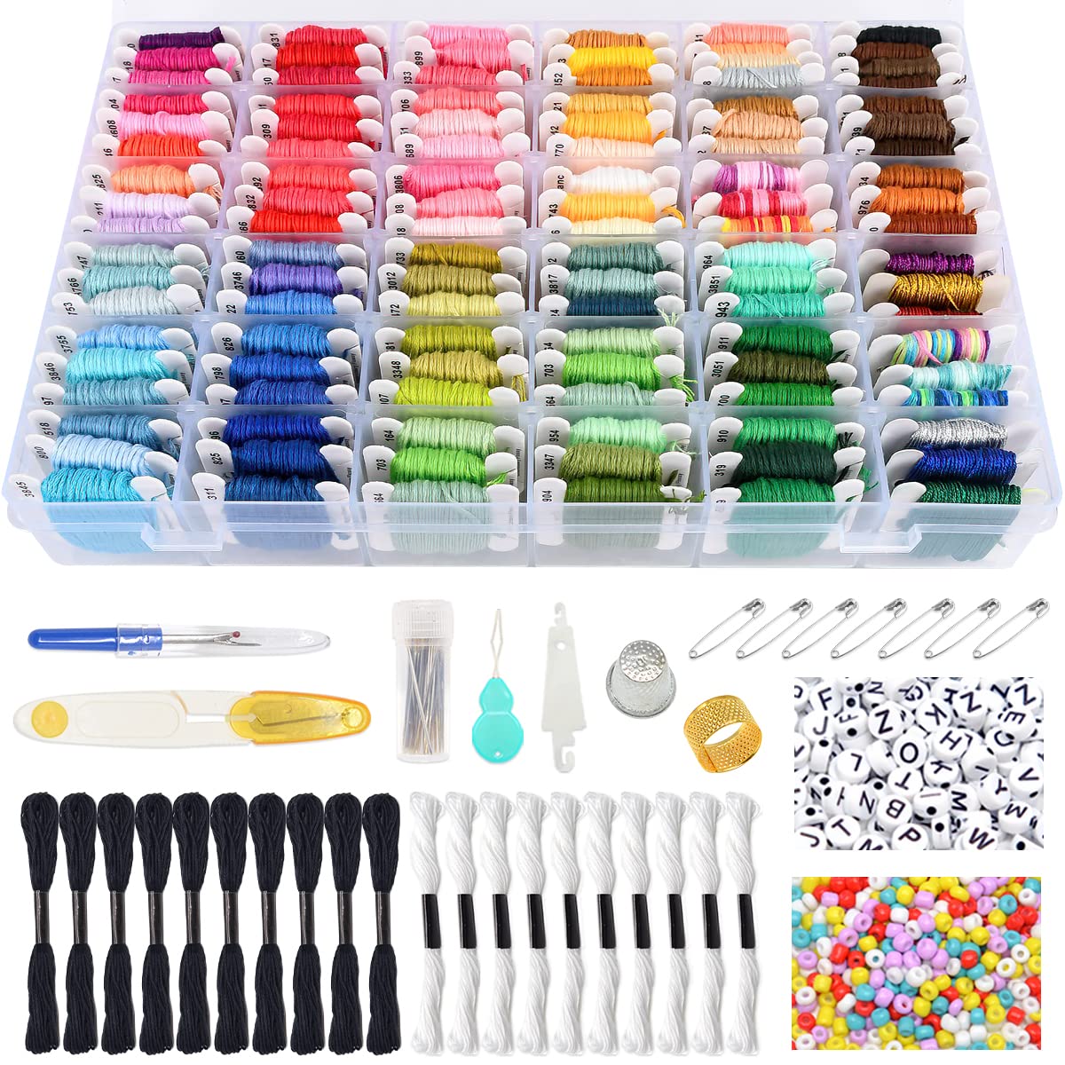 VICOVI Friendship Bracelet String Kits with Organizer Storage Box, 110 Colors Embroidery Floss 52Pcs Cross Stitch Tools-Labeled with Embroidery Thread Numbers for Bobbins Great Production Gift VICOVI