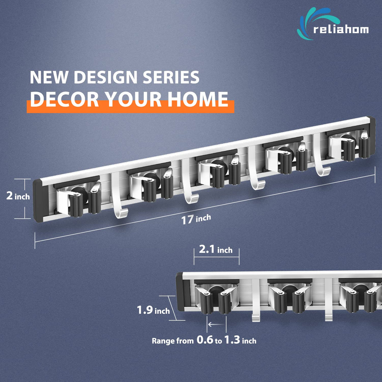 reliahom 2 Pack Broom Holder Wall Mount Mop and Broom Hanger Wall Mounted Garage Storage Rack Kitchen Garden Tool Organizer (5 Racks with 4 Hooks, Black) reliahom