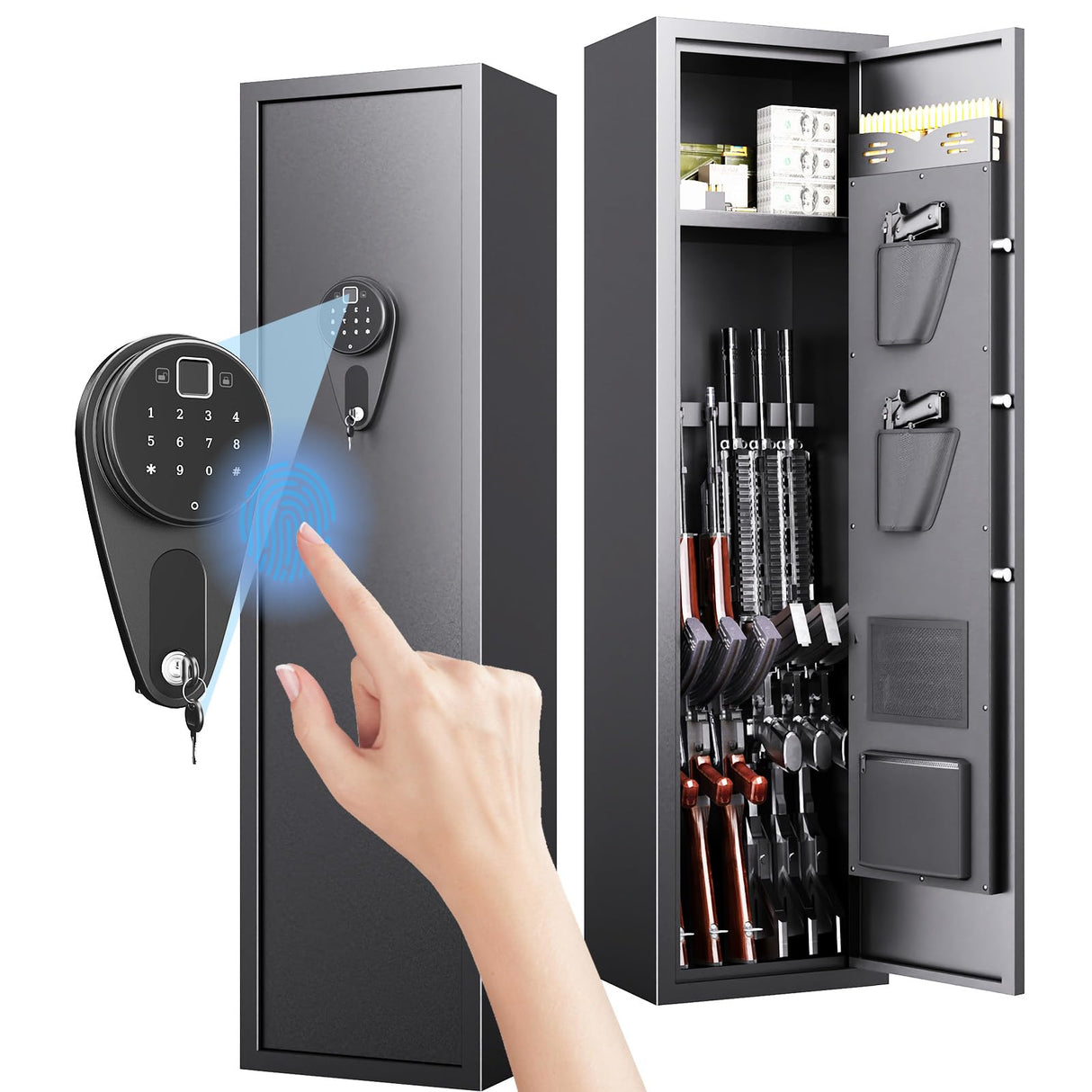 4-5 Gun Safe Quick Access Biometric Gun Safe, Large Gun Safe for Rifles and Pistols, No Assable Require Gun Cabinet, Gun Safes for Home Rifle Handgun and Shotgun Gun Locker with Adjustable & Alarm ZIWJHK