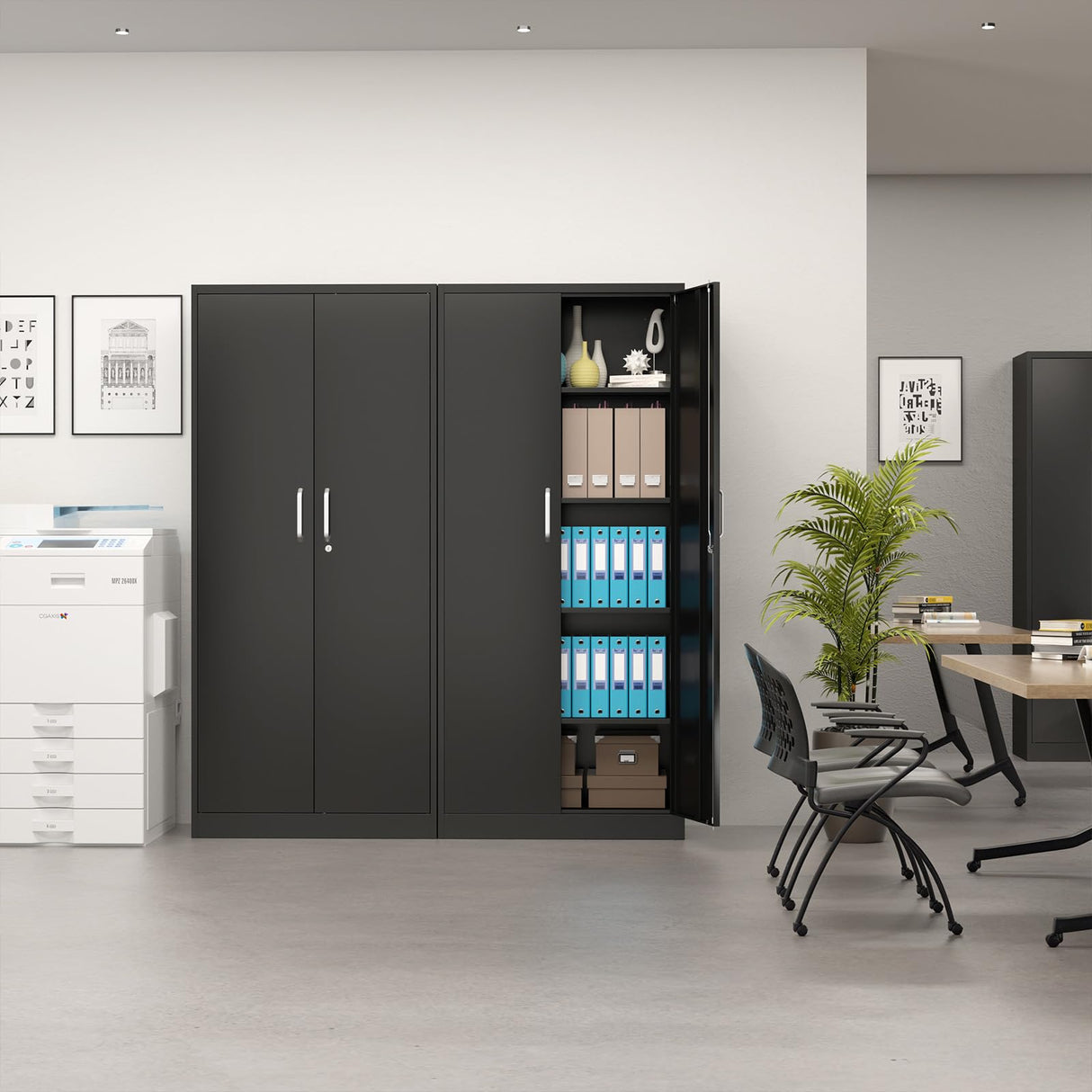 UNICOLY Black Metal Storage Cabinet with Lock, Storage Cabinet with Doors and Shelves, Garage Storage Cabinet with Lock for Office, Home,Garage, Gym,School 71”H×32”W×16”D UNICOLY