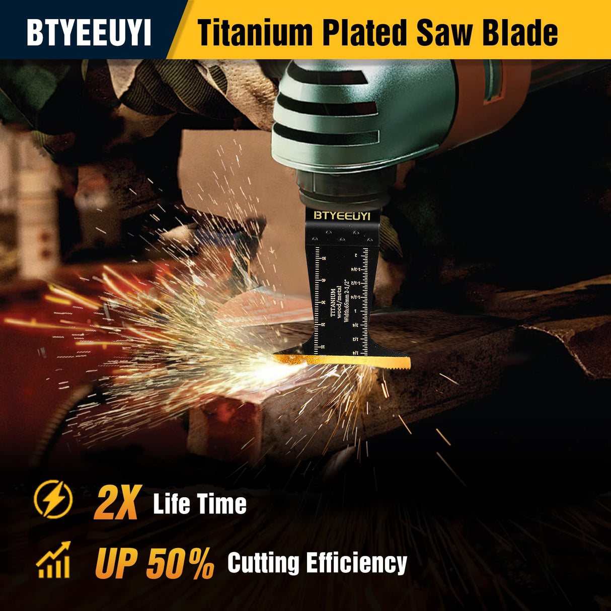 BTYEEUYI 18 PCS Titanium Oscillating Tool Blades Metal Cutting, Universal Multitool Blades for Metal Nails Wood Plastic and Hard Material, Multi Tool Blades Kits Fit Dewalt Ryobi Bosch Milwaukee BTYEEUYI