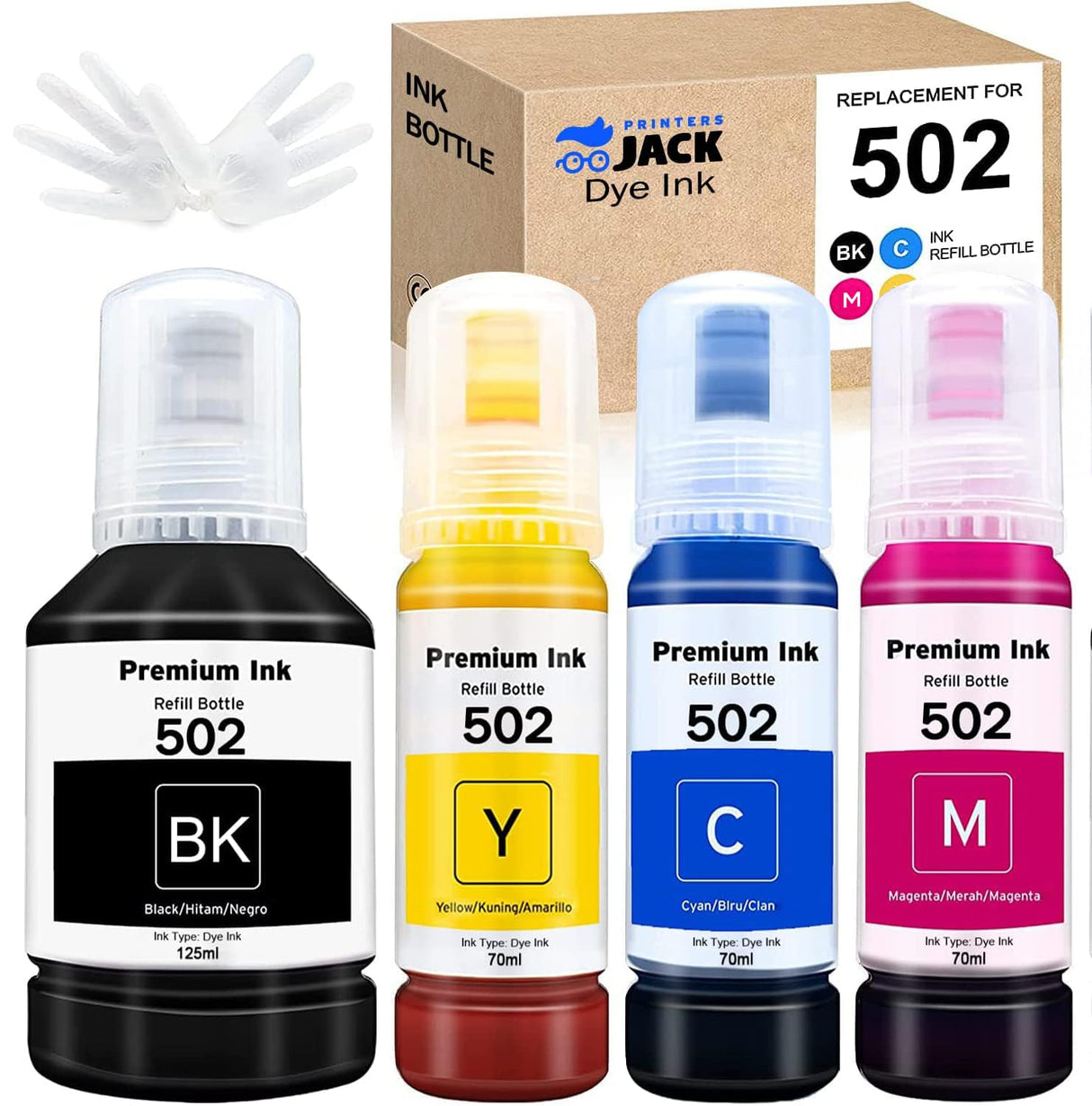 Printers Jack Compatible 502 T502 Refill Ink Bottles Replacement for EcoTank ET-2750 ET-3750 ET-4750 ET-2760 ET-3760 ET-4760 ET-2700 ET-3700 ET-3710 ET-15000 ST-2000 ST-3000 ST-4000 Printer Printers Jack