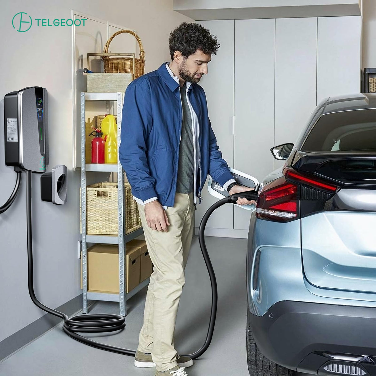 TELGEOOT Level 2 EV Charger 48Amp, Indoor/Outdoor Electric Car Charger EVSE SAE J1772, NEMA 14-50 Plug, 25ft Cable, Start Charge Timer, WiFi Enabled TELGEOOT