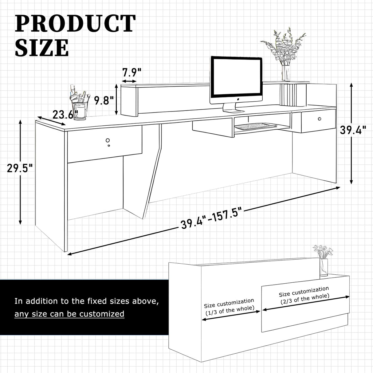 L-Shaped Reception Desk with Counter, Lockable Drawers & Storage, Modern Front Desk Reception Counter 47–118 Inch, Office Salon Checkout Receptionist Desk Wood + White Right 78.7 x 23.6 x 39.4 in Tazyee