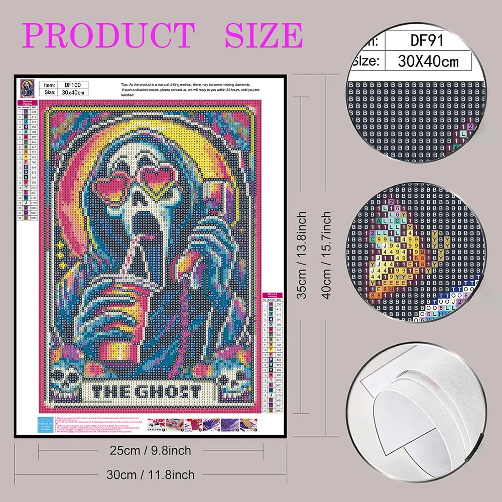 DIYDECORFUN Halloween Ghost Diamond Art Painting Kits for Adults Beginner The Ghost Diamond Art On Canvas,DIY 5D Full Round Drills Skull Painting with Diamonds Gem Art Crafts for Home Decor 12x16 in DIYDECORFUN