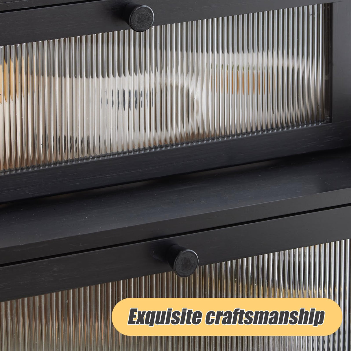 Furshus Double Layer Bamboo Bread Box for Kitchen Counter, Countertop Bread Storage Container, Bread Container Bread Storage with Window Bread Holder (Black) Furshus