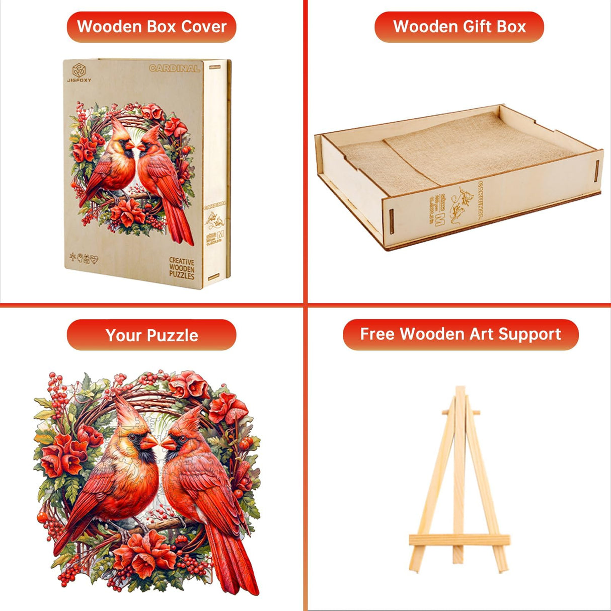 Jigfoxy Wooden Puzzles for Adults, Cardinal Wood Puzzles Adult, Unique Animal Shape Wooden Jigsaw Puzzles, Birthday Gifts for Puzzles Lovers Family Friend (L-13.3 * 13.3in-300 pcs) Jigfoxy