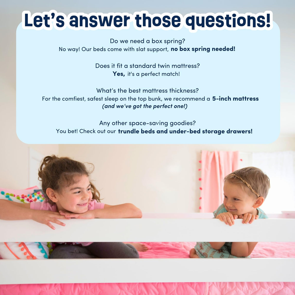 Max & Lily Bunk Bed Twin over Twin, Solid Wood Bunk Bed Frame with Ladder for Kids, 14" Safety Guardrails, Easy Assembly, No Box Spring Needed, White Max & Lily