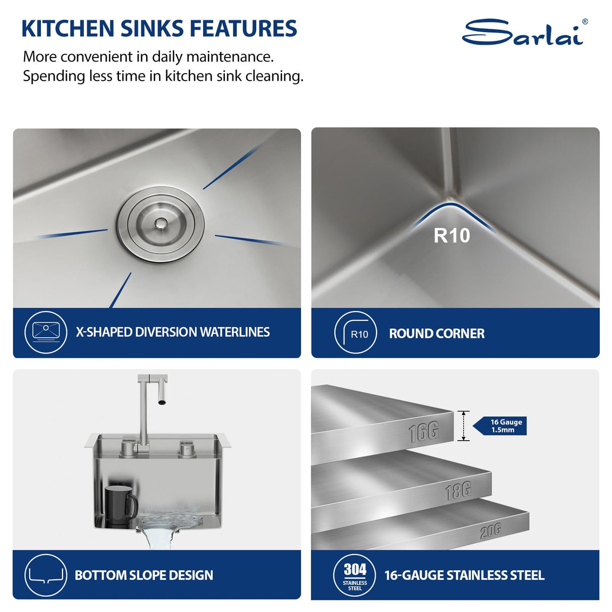 Sarlai Outdoor Sink, 15x17 Inch Undermount Kitchen Sink Workstation with Foldable Faucet Bar Prep Sink Single Bowl Kitchen Sinks 16 Gauge Stainless Steel Sink with Cover,BBQ Sink Outside Sarlai