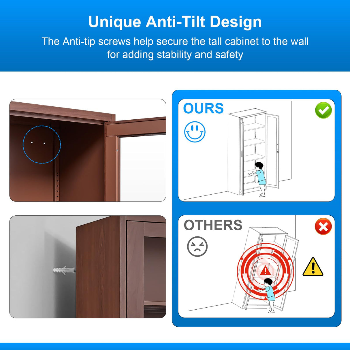 Glass Display Cabinet, Display Case with Glass Doors and Shelves, Metal Curio Cabinets with Locking, 71" Tall Bookcase with Glass Doors for Home, School, Clinic (Wood Color)- Assemble Required Polup