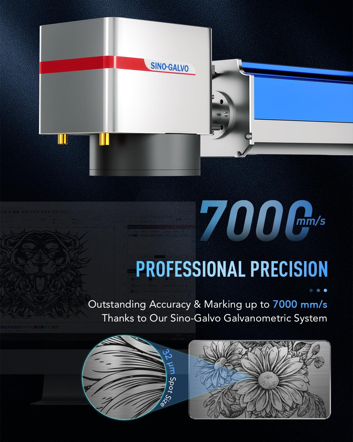 OMTech 50W Fiber Laser Engraver | 7.9"x7.9" Marking Area | High Precision 0.1mm | Max Cutting Depth 1mm | 275.6 IPS Speed | EZCAD2 Compatible | Dual Red Dot Locators | 100,000+ Hours Lifespan OMTech