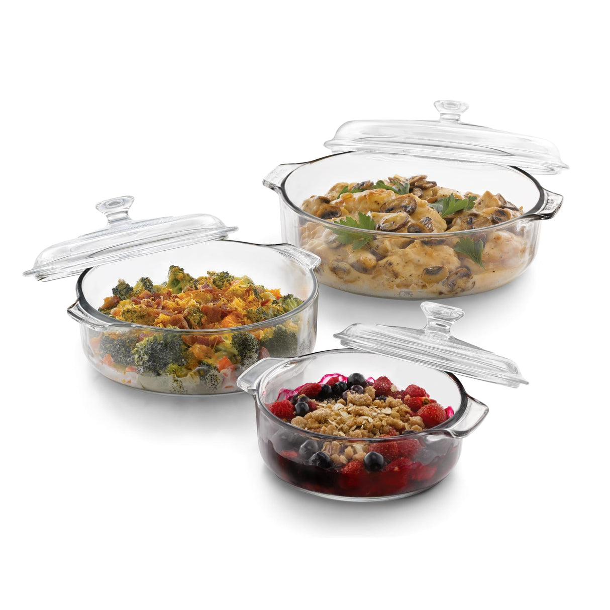 Libbey 56030 Baker's Basics 3-Piece Covered Casserole Dishes, Versatile Glass Baking Dishes for Oven, Clear Lead-Free Casserole Cookware Libbey