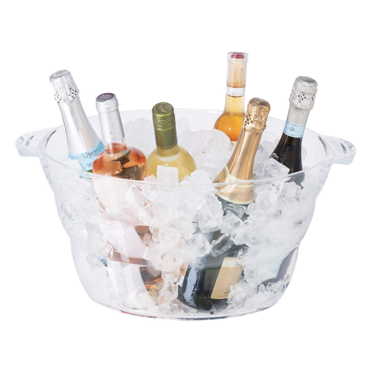 OGGI Acrylic Oval Party Tub - Clear Beverage Cooler w/Handles, Wine Cooler, Beer Chiller, Ideal Party Tubs for Drinks, Use Ice Tub for Indoor or Outdoor Bars, 18.5" x 11" Oggi