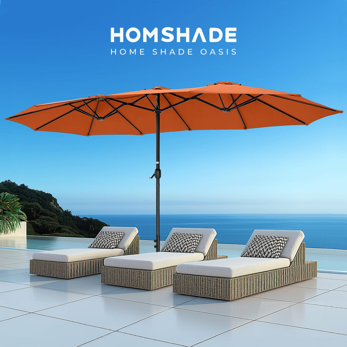 HOMSHADE 15ft Large Patio Umbrellas with 138lbs Base Included - Rectangle Oversized Double Sided Outdoor Umbrella for Market, Deck, Pool, Garden(Orange) HOMSHADE