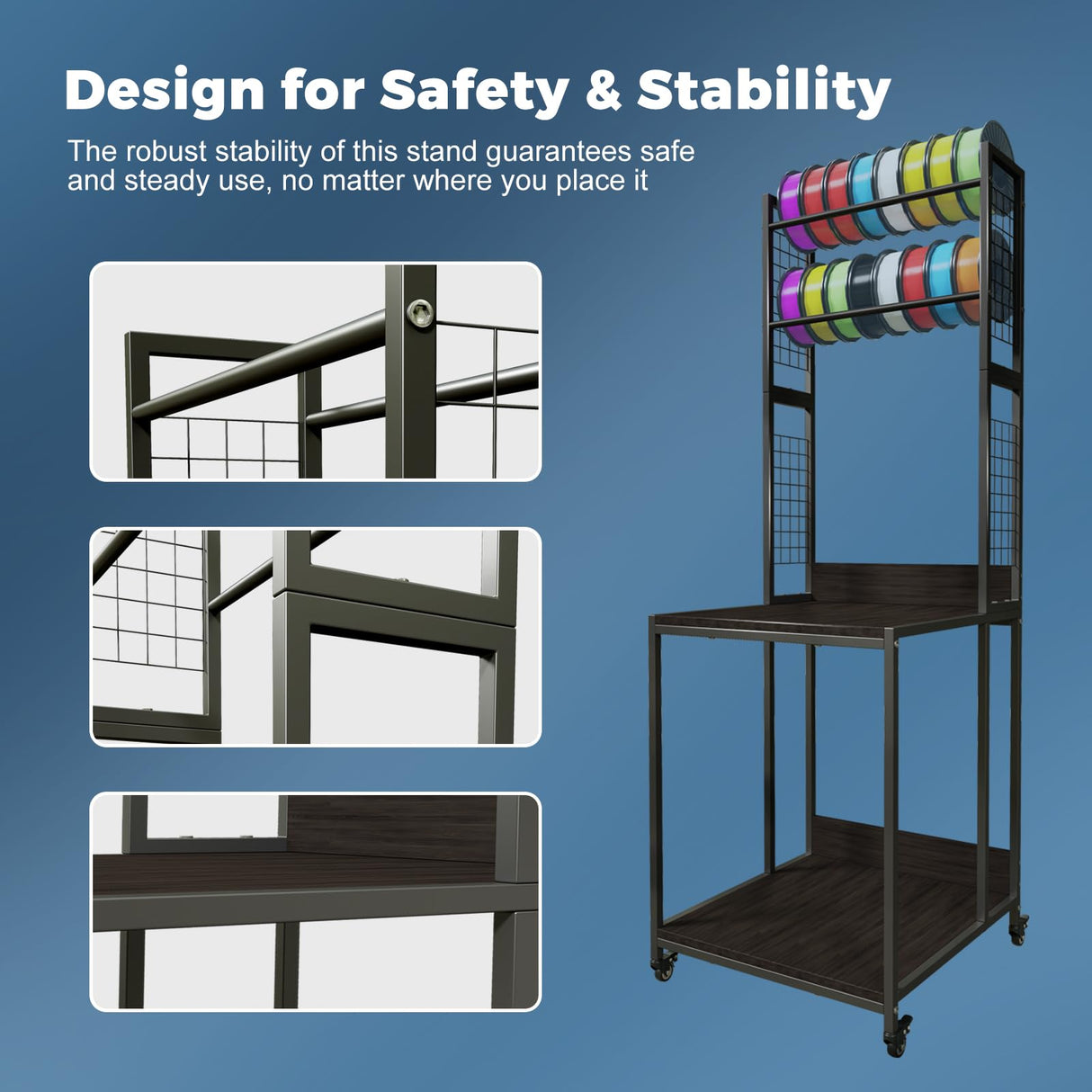 ARTINRACK 3D Printer Stand with Double Layer 3D Printer Filament Storage Rack, TR22 Heavy Duty Mobile Printer Table with Wheels for Studio Office Storage and Organization ARTINRACK