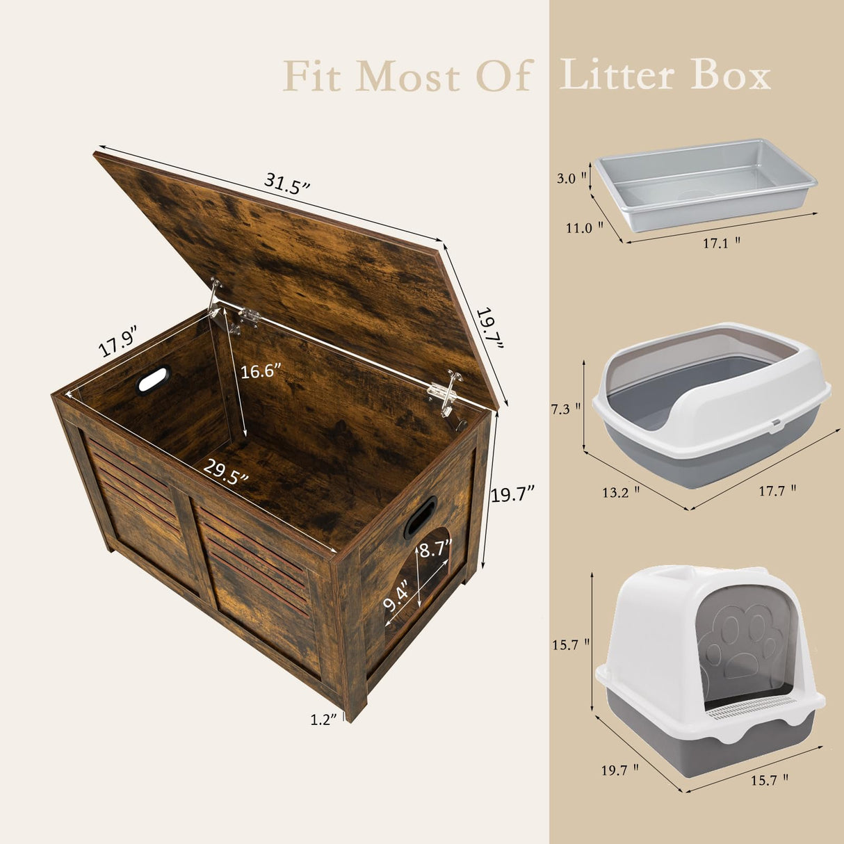 DINZI LVJ Litter Box Enclosure, Flip Top Litter Box Furniture, Hidden Cat Washroom, Wooden Cat House, End Table, 31.5" L x 19.7" W x 19.7" H, Good Ventilation, Easy to Assemble, Rustic Brown DINZI LVJ