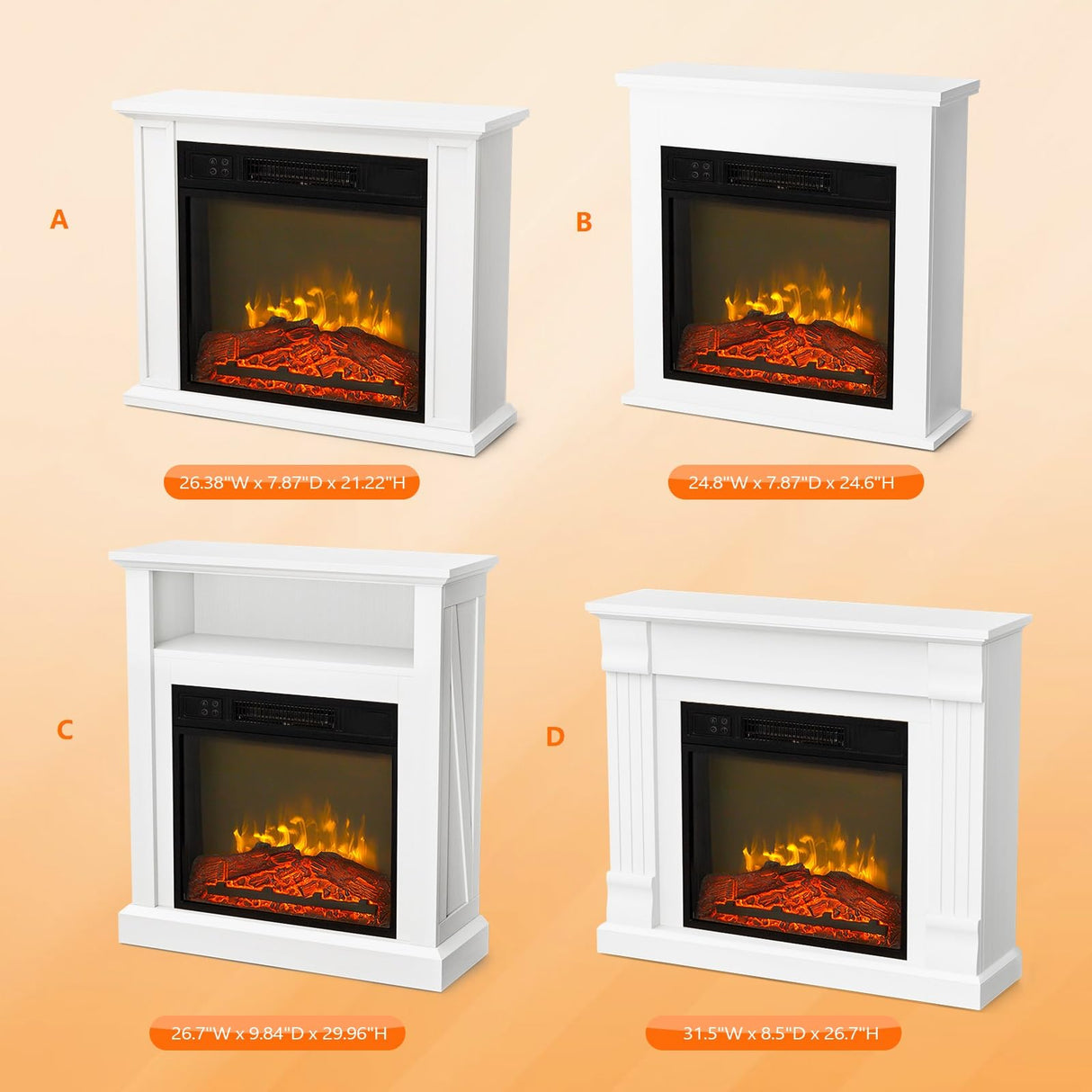 Bonnlo 30''H Freestanding Electric Fireplace Stove Space Heater with Realistic Flame, White Wood Mantel, Remote Control for Home Room Indoor, 1400W Bonnlo